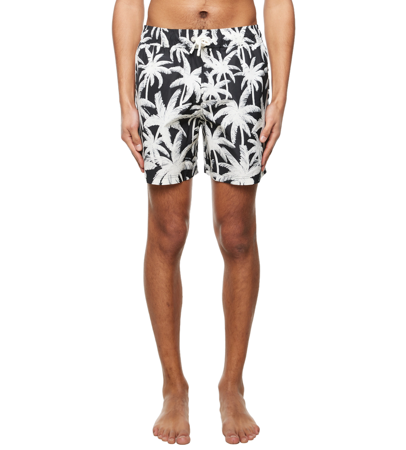 Palm Tree Print Swim Shorts Black - XL