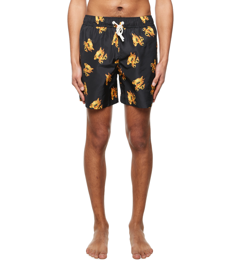 Burning Monogram Print Swimshort Black - L