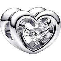 Pandora Charms - Open heart sterling silver charm with clear cubic in silver