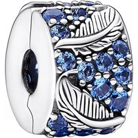 Pandora Charms - Geschwungene Feder & Pavé-Clip in blue