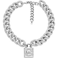 Michael Kors Kettingen - Platinum-Plated Brass Pavé Lock Statement Necklace in silver