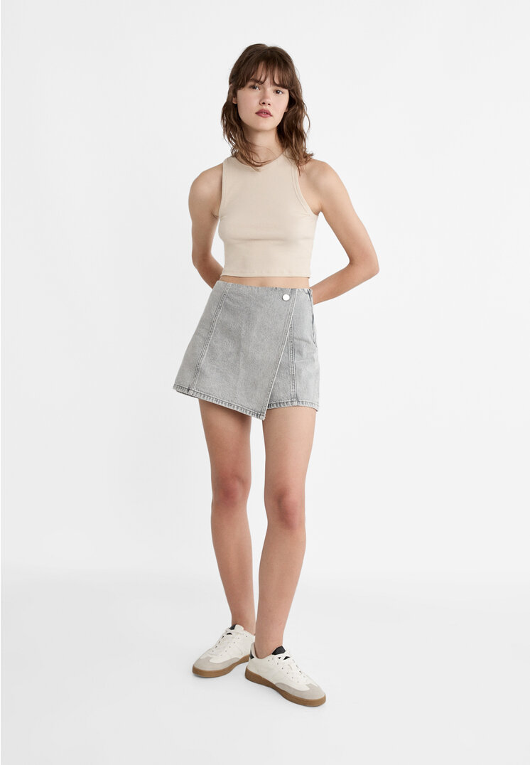 Stradivarius Denim skort met overslag  Parelgrijs 38