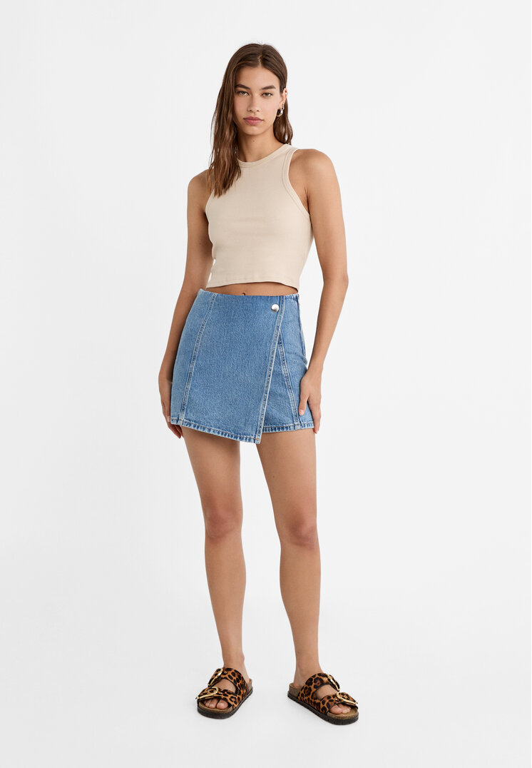 Stradivarius Denim skort met overslag  Denim 42