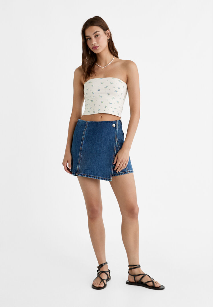 Stradivarius Denim skort met overslag  Denim 32