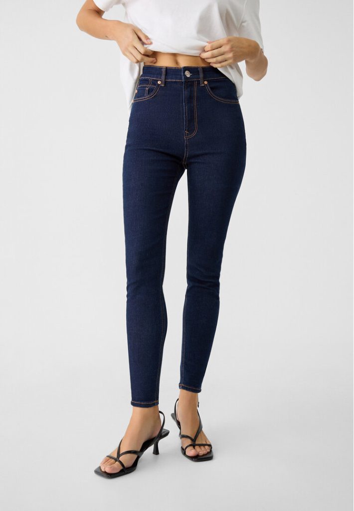 Stradivarius 1450 Skinny jeans met super hoge taille  Donkerblauw denim 38