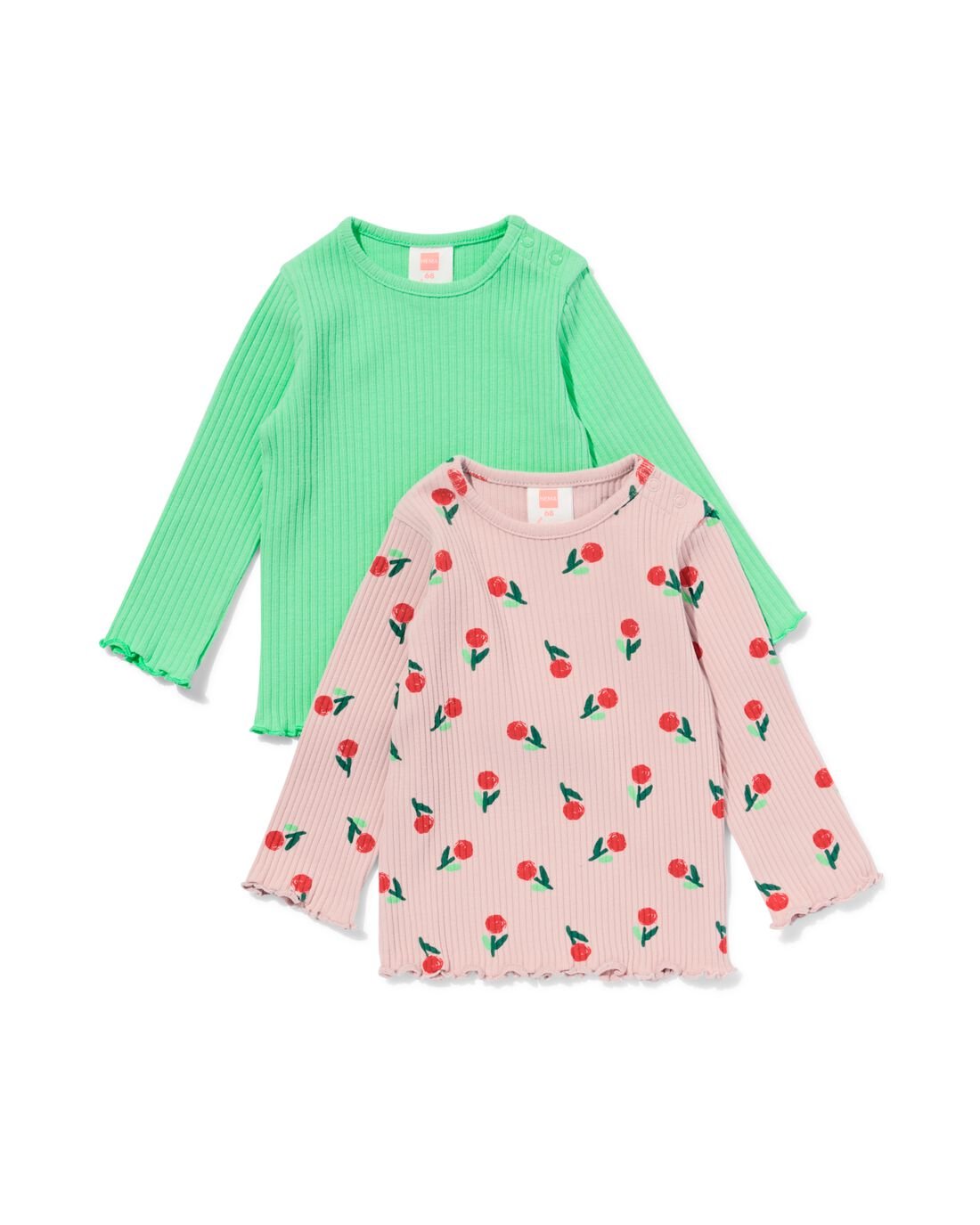 HEMA Babyshirts Rib - 2 Stuks Groen (groen)