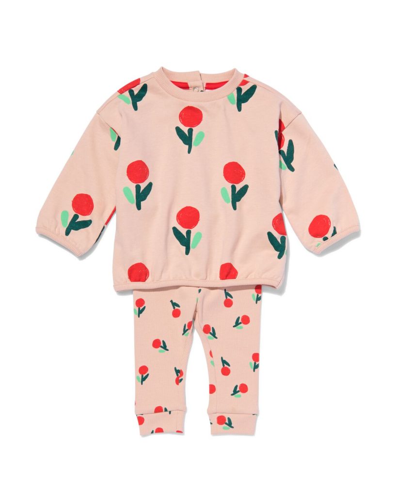 HEMA Baby Kledingset Sweater En Legging Bloemen Lichtroze (lichtroze)