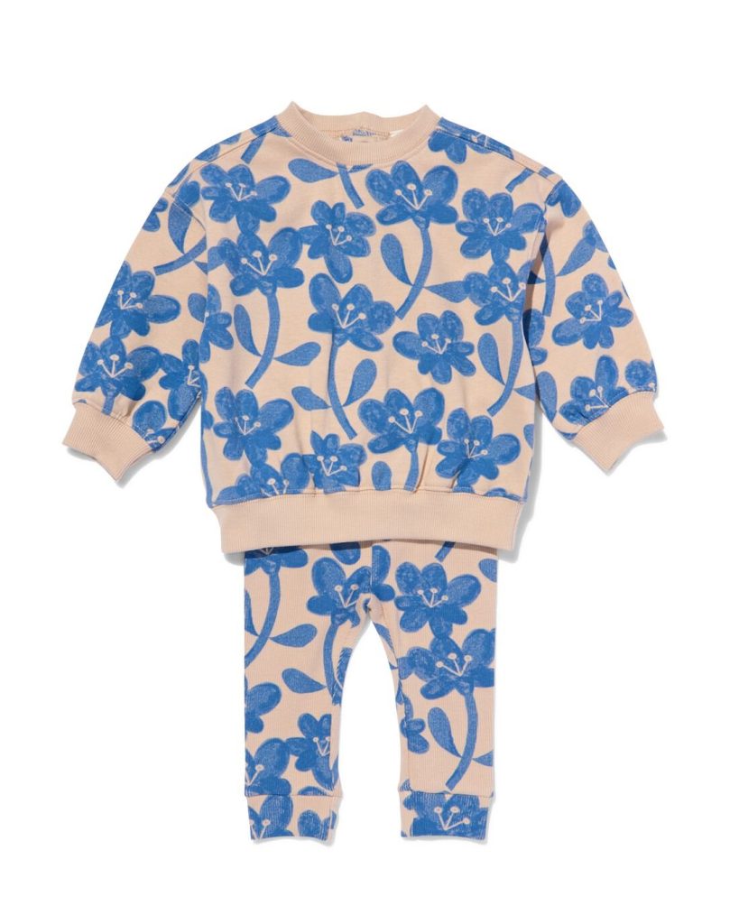 HEMA Baby Kledingset Sweater En Legging Bloemen Zand (zand)