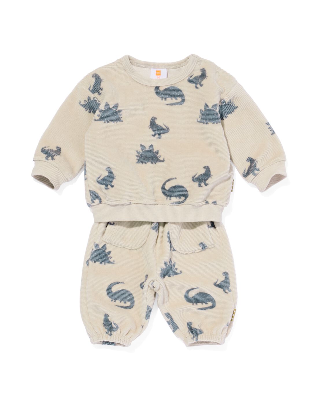 HEMA Newborn Kledingset Velours Trui En Broek Dino Lichtgrijs (lichtgrijs)