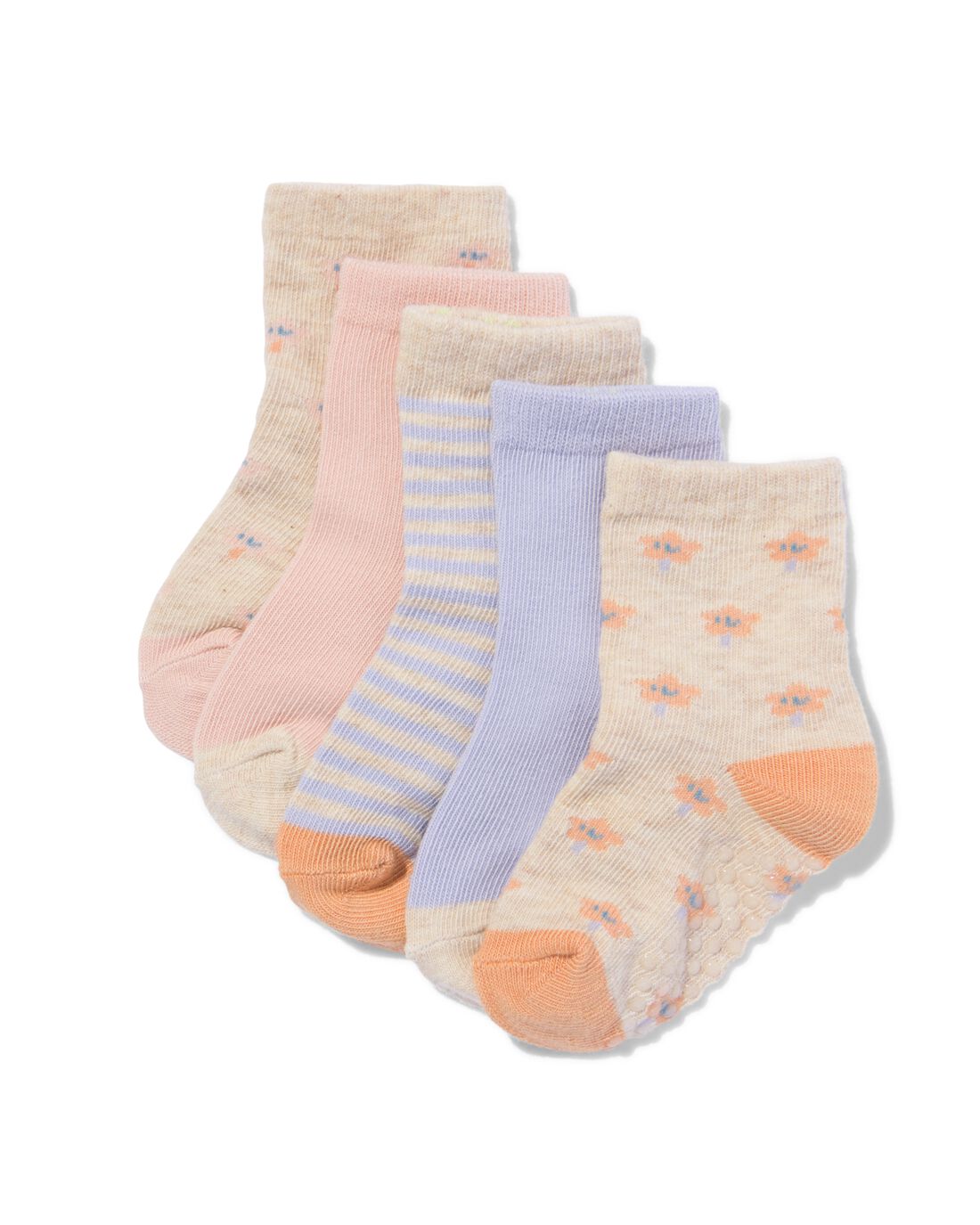 HEMA Babysokken Met Katoen Bloemen - 5 Stuks Beige (beige)