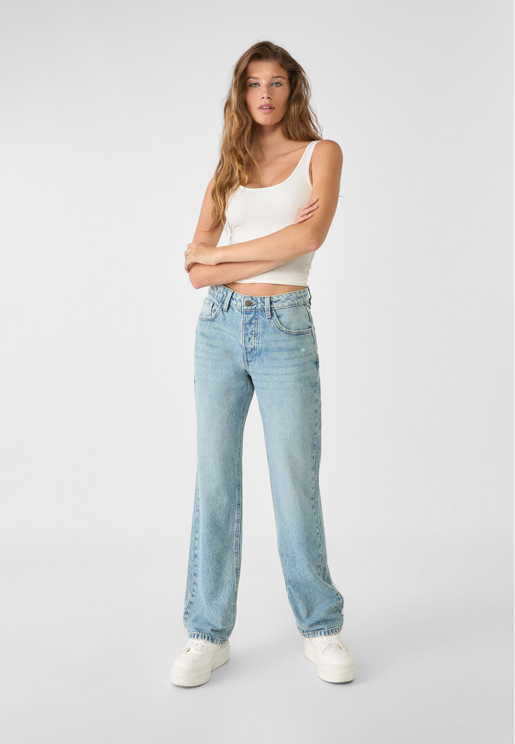 Stradivarius Jeans met halfhoge taille  Blauwe denim 32