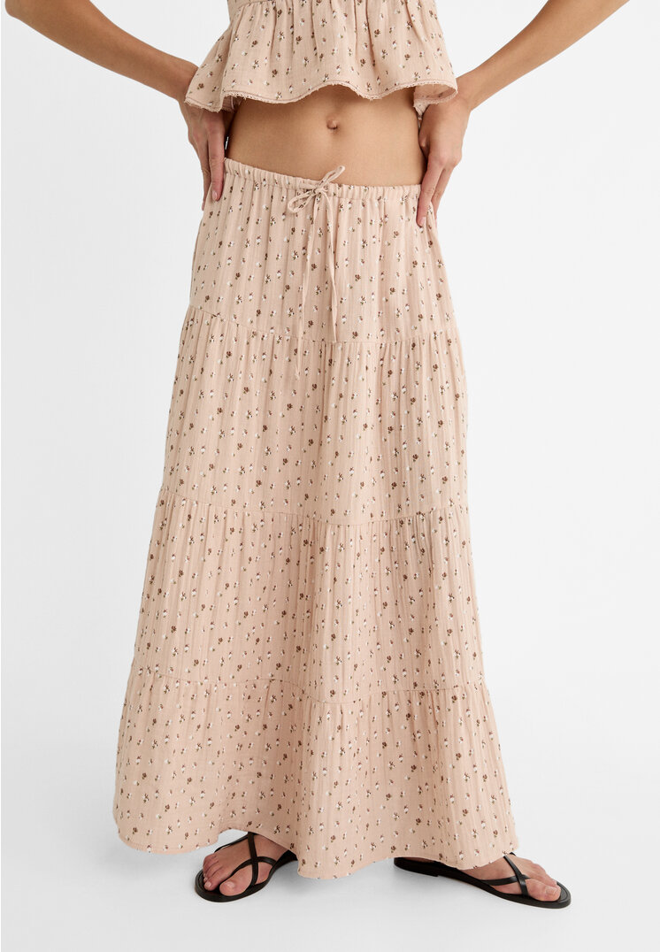 Stradivarius Lange chiffon rok met print  Pastelroze L