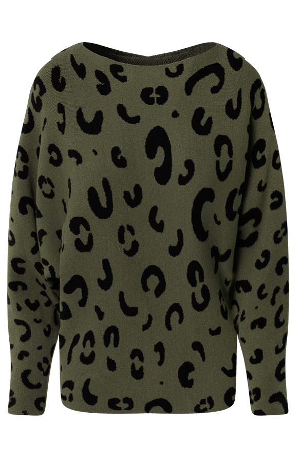 Leopard Oversized Trui Legergroen