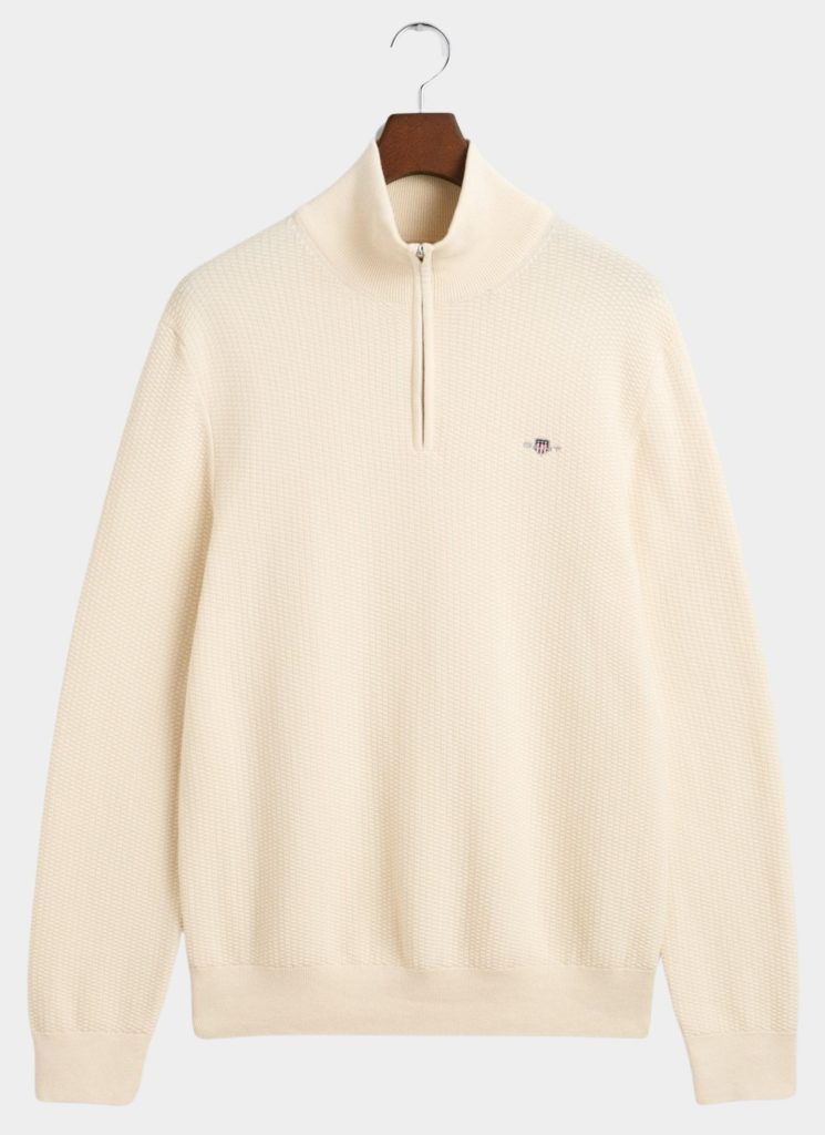 Gant Pullover Beige Cotton Micro Textured Half Zip 8030211/130