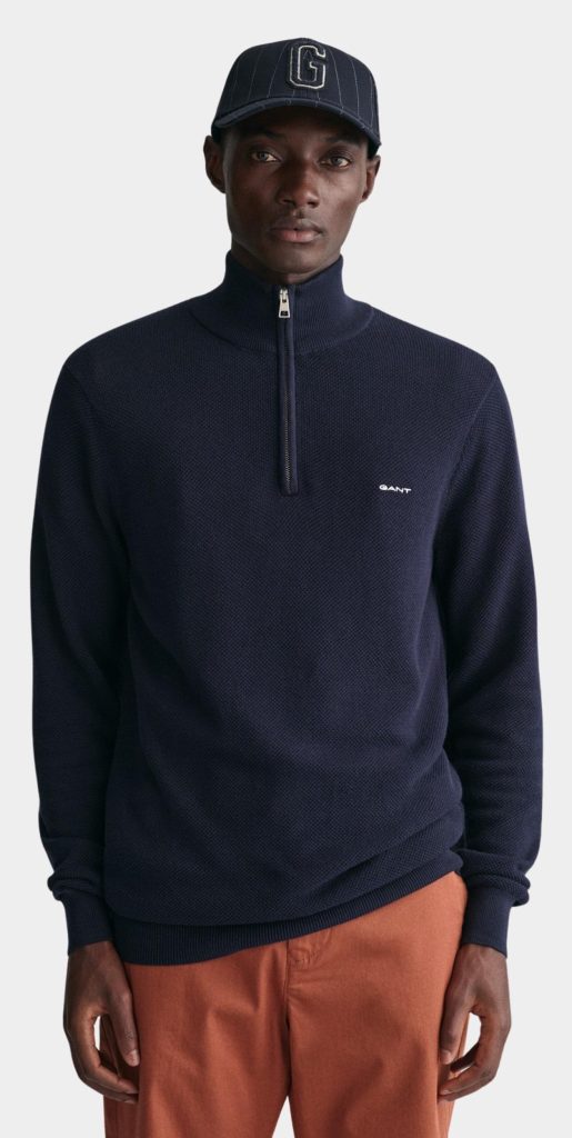 Gant Pullover Blauw Cotton Pique Halfzip 8040523/433