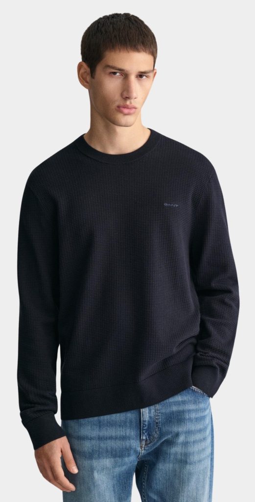 Gant Pullover Blauw Textured Cotton C-Neck 8050196/433