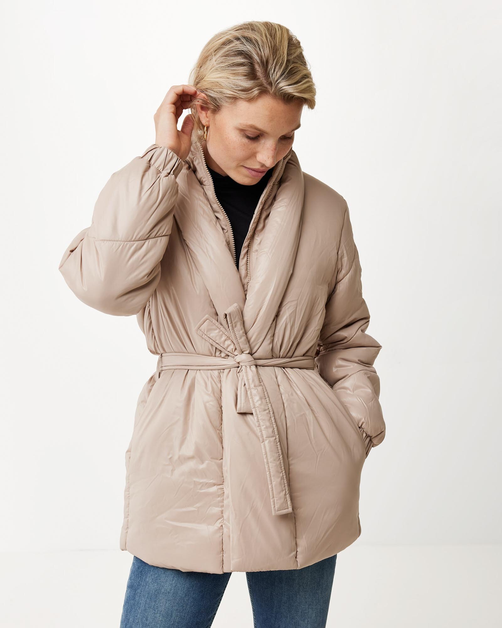 Hip length padded jacket Beige