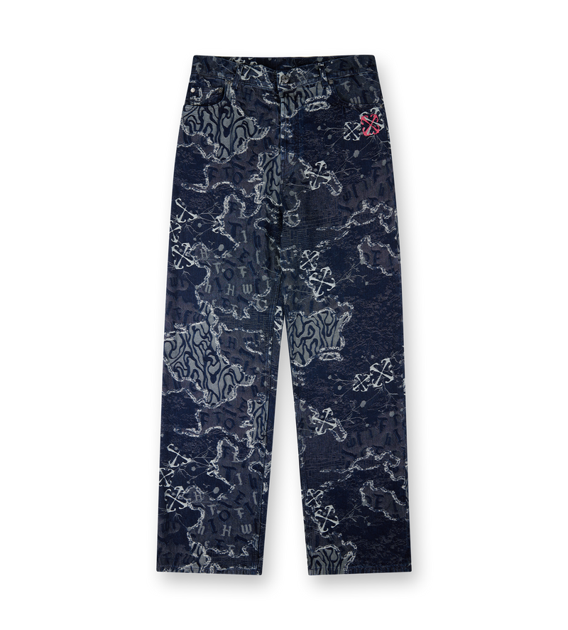 Blue Camo Jacquard Straight Jeans Blue - 33