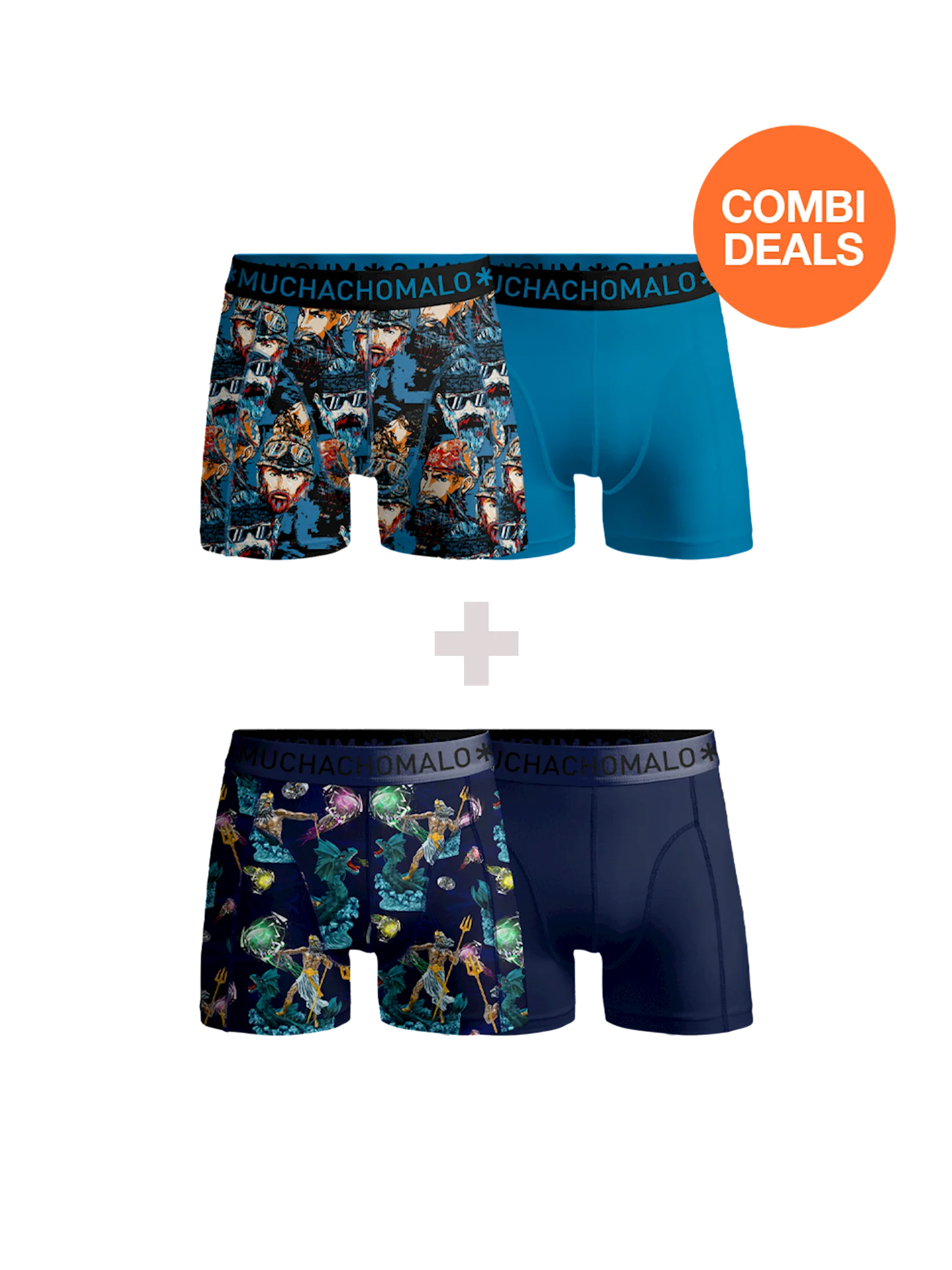 Muchachomalo Heren 2+2-pack boxershorts print/effen