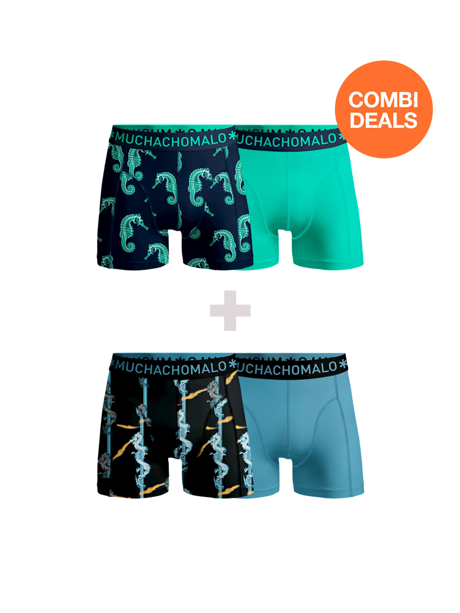 Muchachomalo Heren 2+2-pack boxershorts print/effen