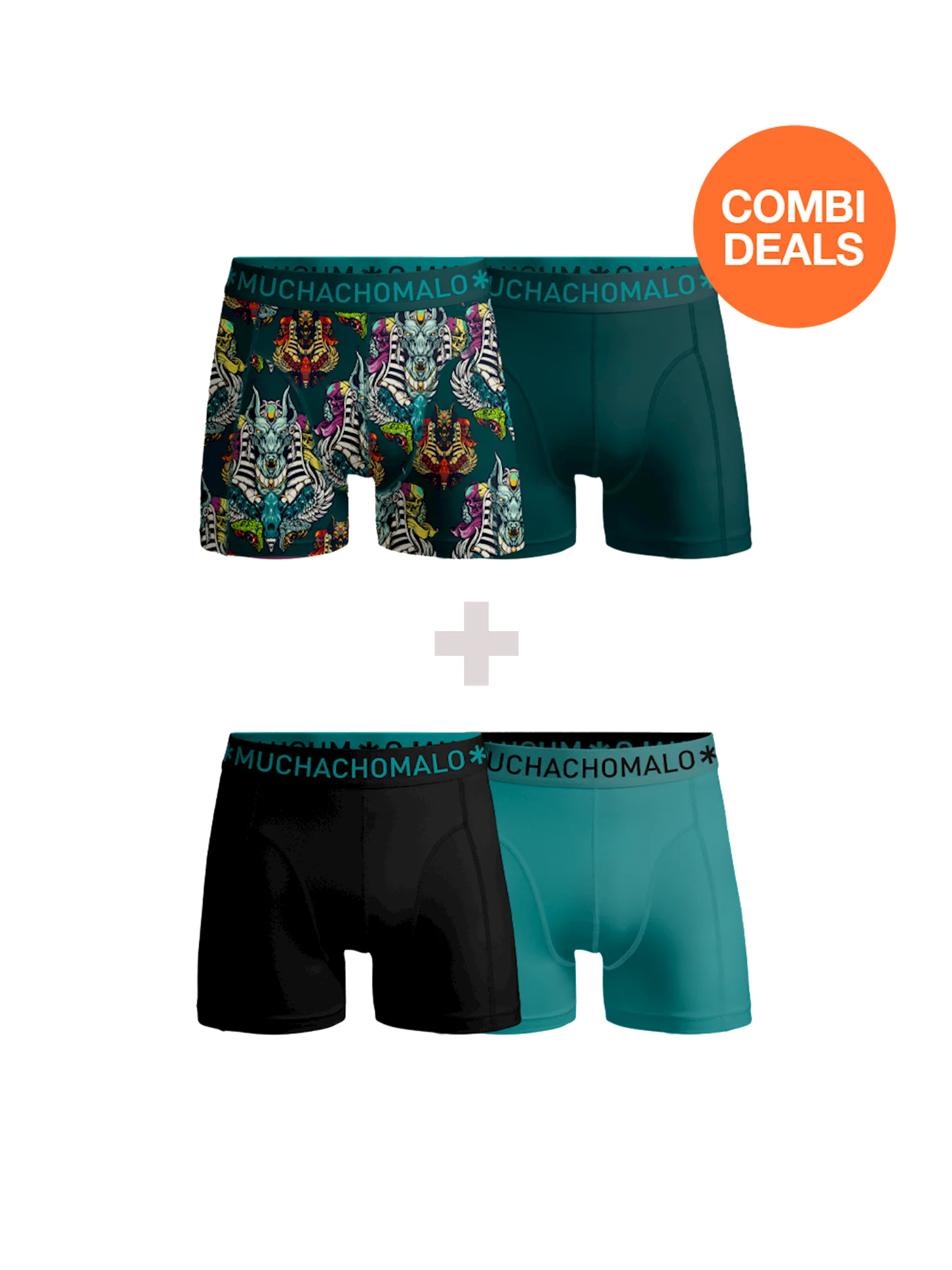 Muchachomalo Heren 2+2-pack boxershorts print/effen