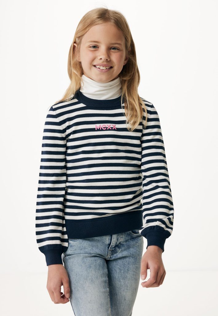 Striped Ballon Pullover Navy