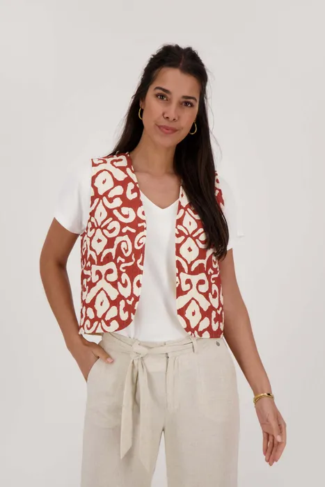 Zusss Gilet ornamentprint cacaobruin/zand