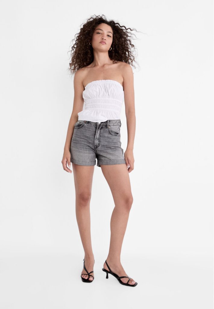 Stradivarius D83 Mom fit short  Zwarte denim 32