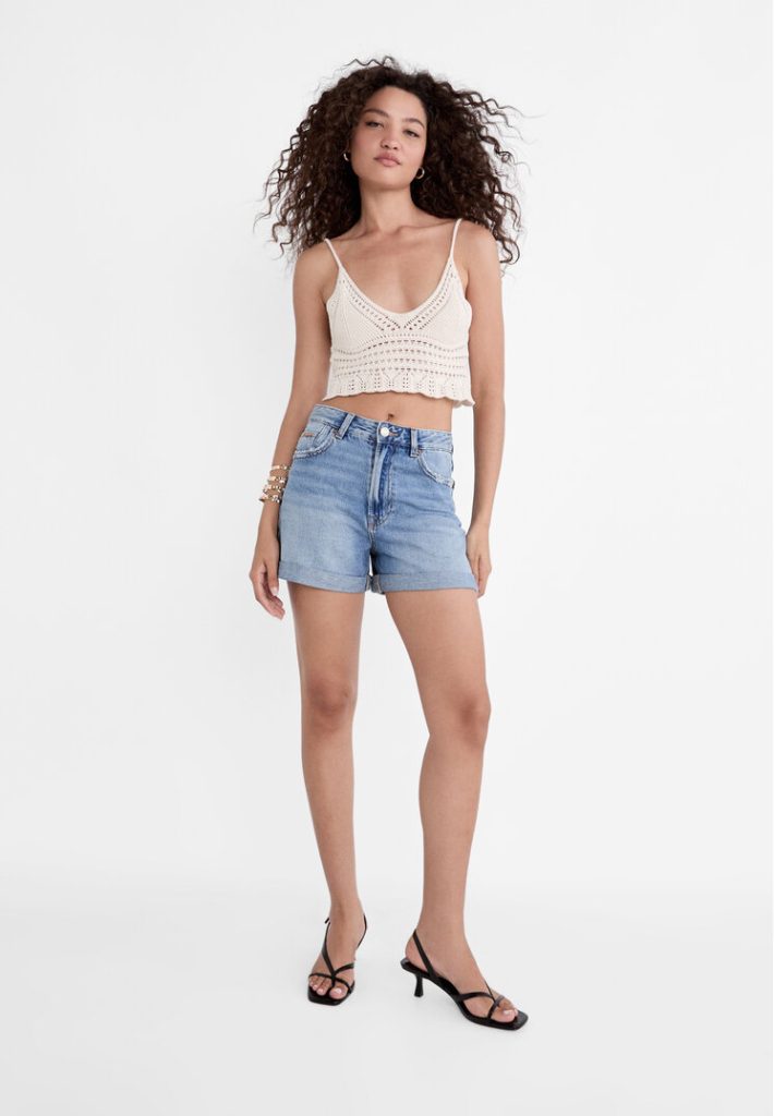 Stradivarius D83 Mom fit short  Lichtblauw denim 38