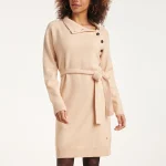 Smashed Lemon 24621 beige gebreide jurk met hoge hals