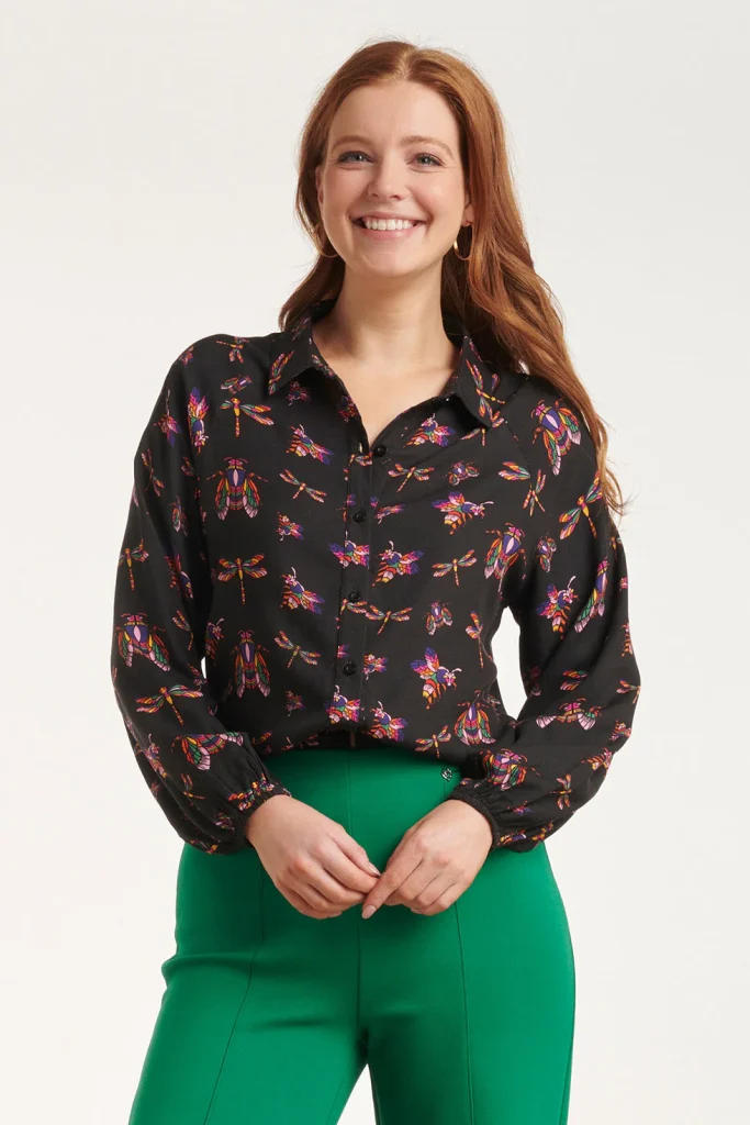 Smashed Lemon 24506 zwarte shirt blouse met insectenprint