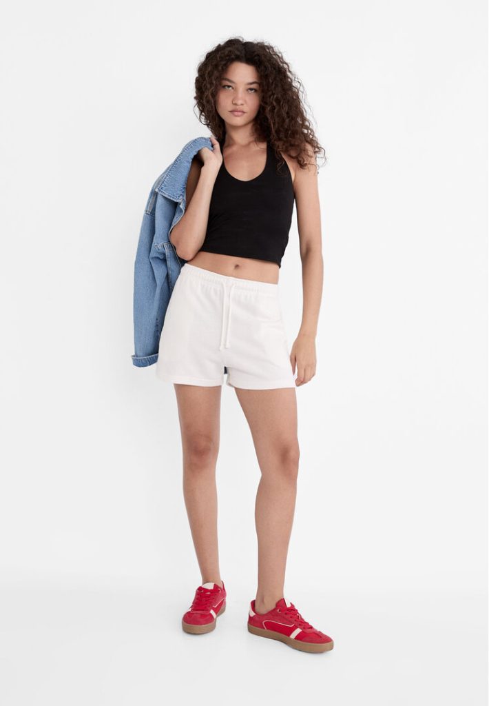 Stradivarius Sweatstof short met koorden  Ecru XS