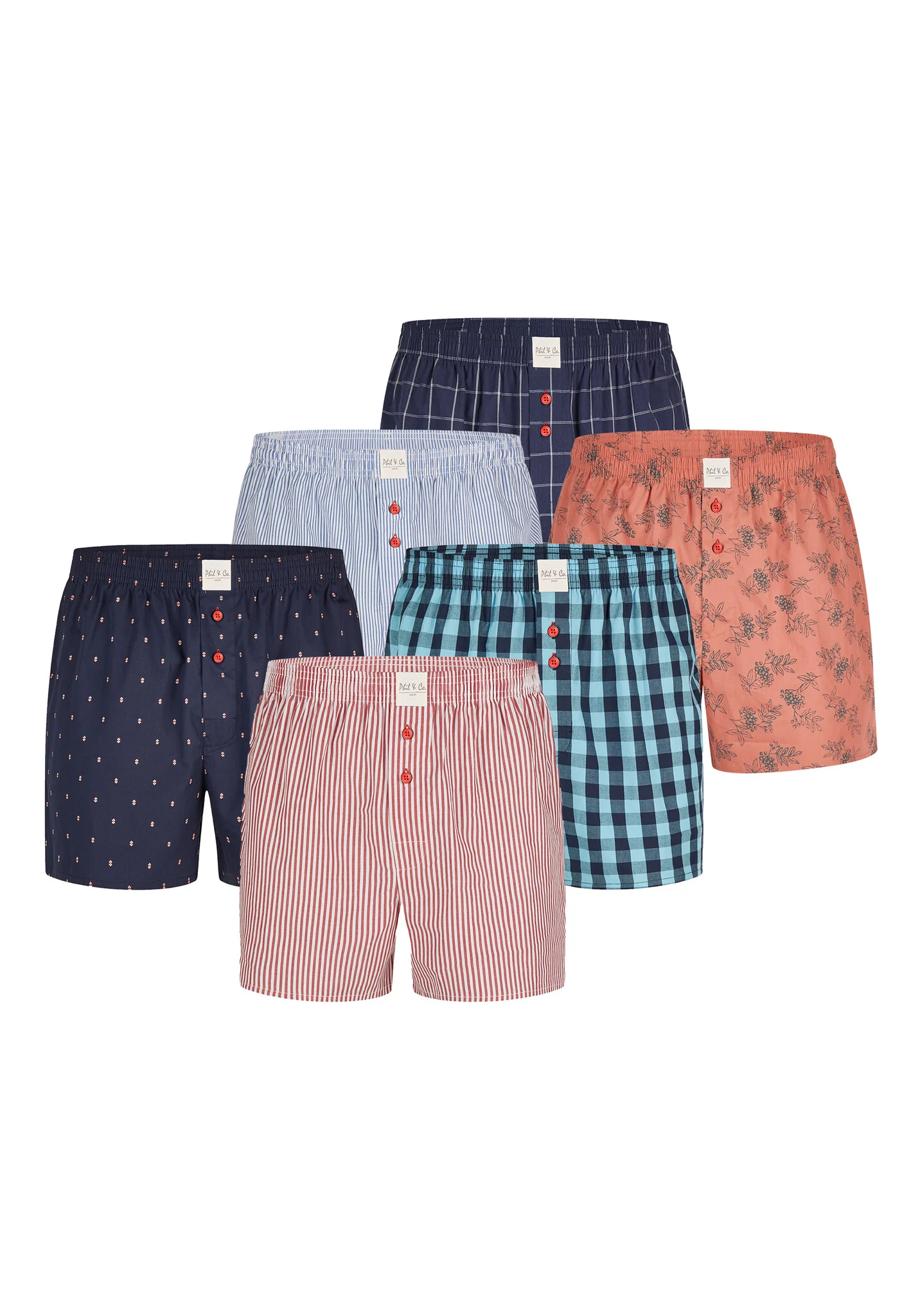 Phil & Co Wijde boxershorts heren geweven katoen multipack 6-pack d400