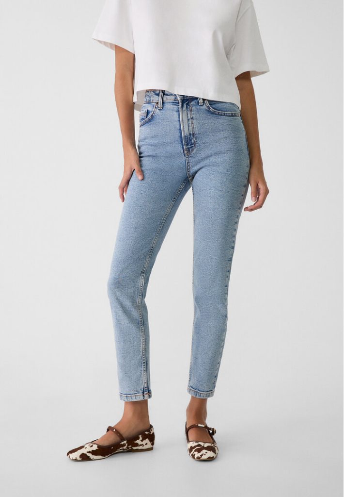 Stradivarius 1465 Slim-fit mom jeans  Blauwe denim 32