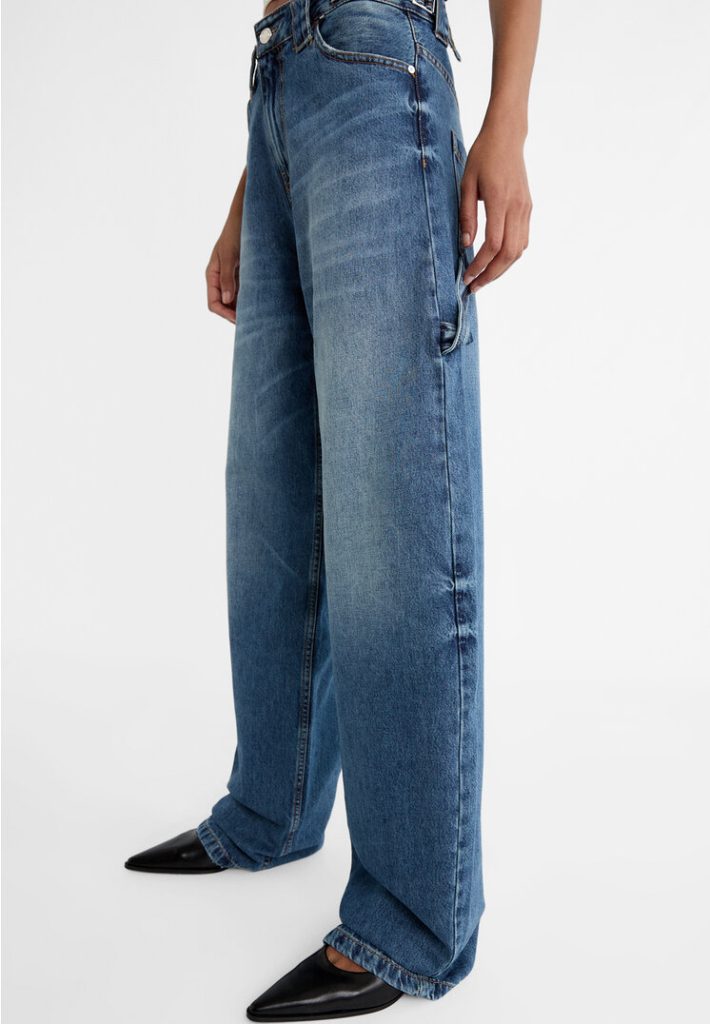 Stradivarius Balloon fit baggy jeans met verstelbare taille  Blauwe denim 38