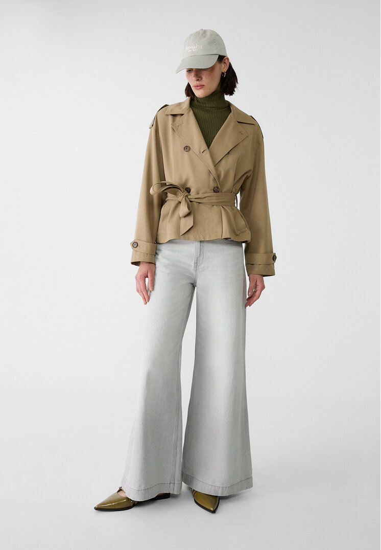 Stradivarius Korte trenchcoat met riem  Kaki XS