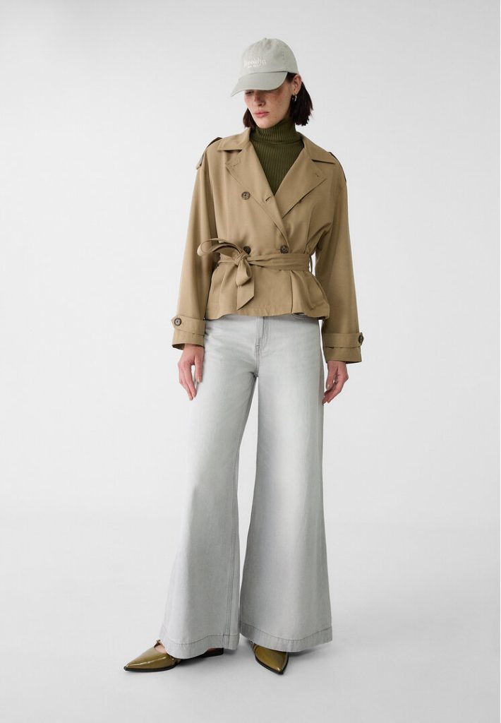 Stradivarius Korte trenchcoat met riem  Kaki S