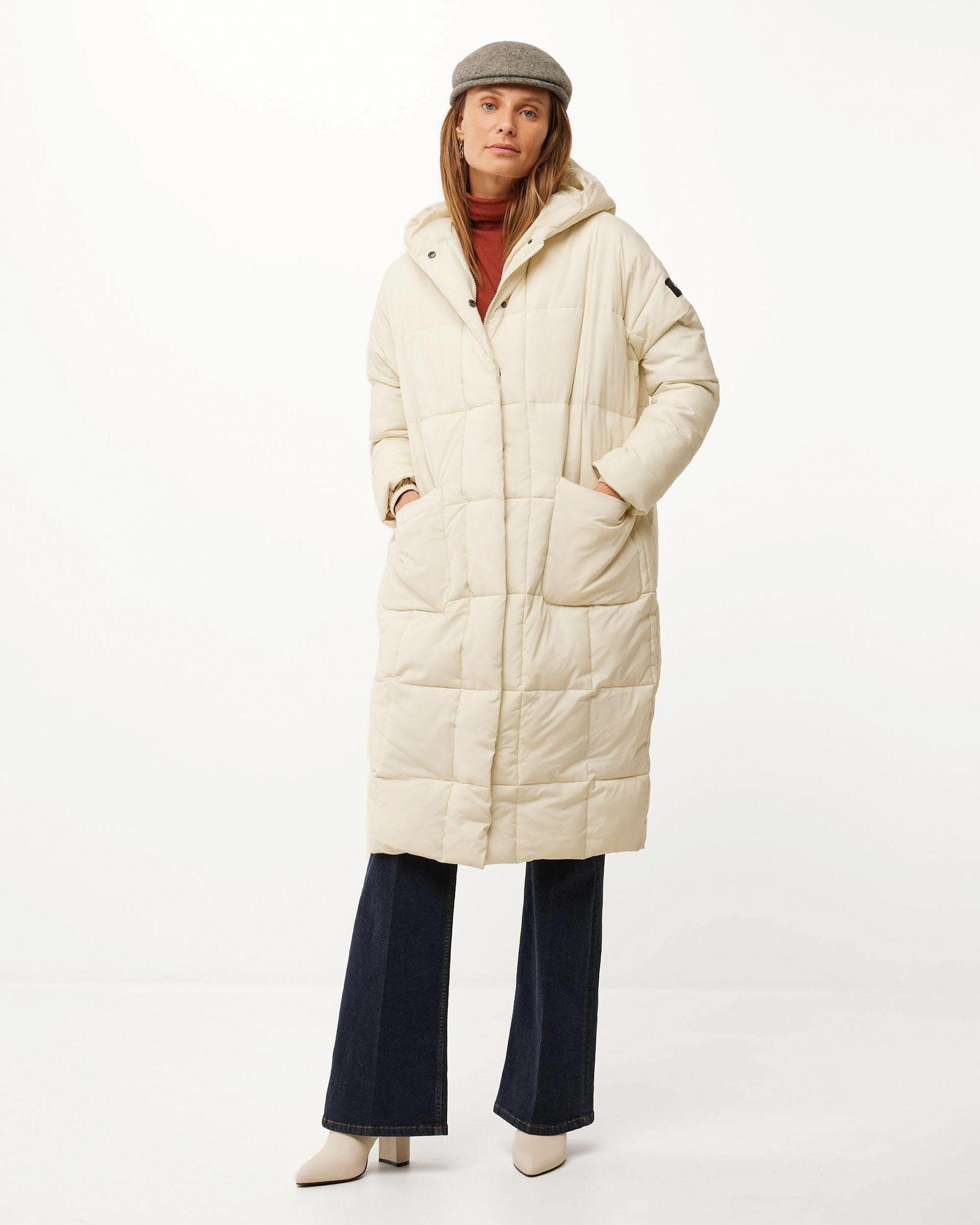 Oversized hooded padded jacket Ecru