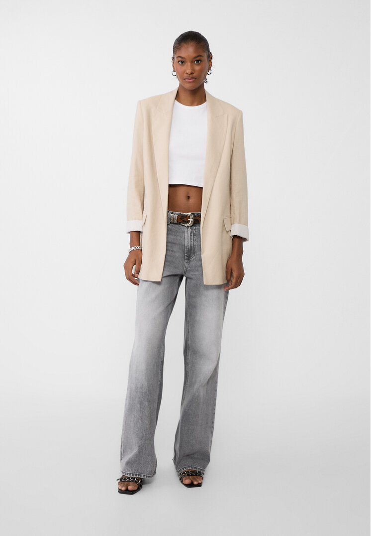 Stradivarius Open soepelvallende blazer van linnenmix  Beige L