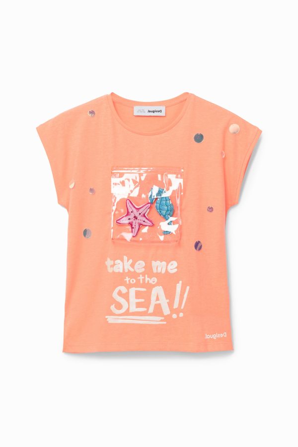 T-shirt met zak in zeesfeer - ORANGE - 5/6