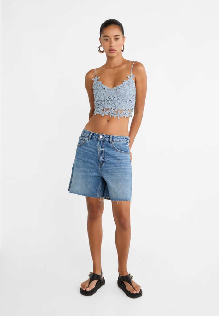 Stradivarius Crochet top met bandjes  Hemelsblauw M