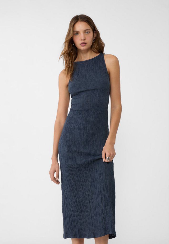 Stradivarius Cut-out midi-jurk  Marineblauw M