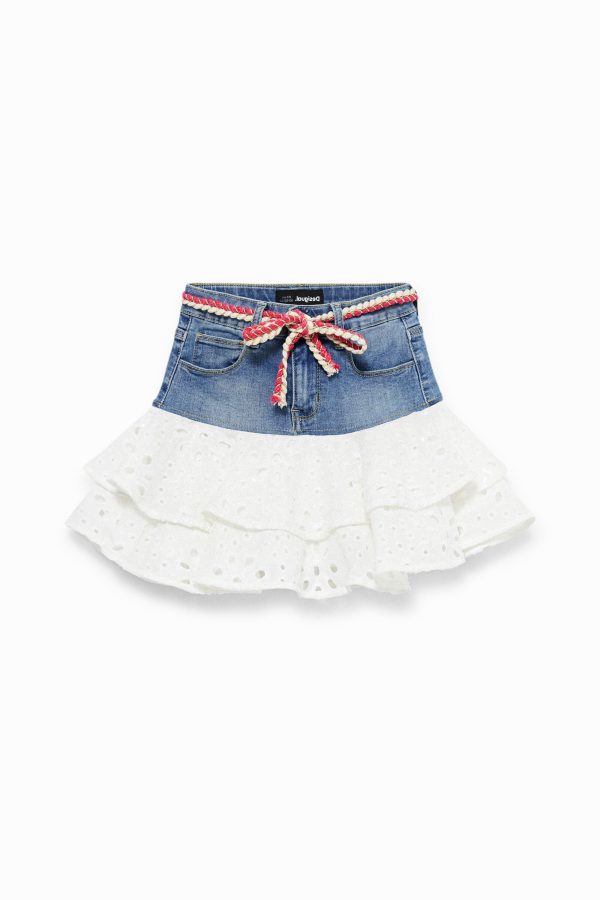 Denim minirok met ruches - BLUE - 7/8