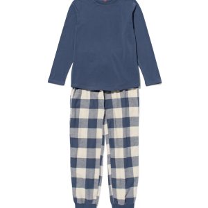 HEMA Kinderpyjama Flanel Jersey Ruiten Blauw (blauw)