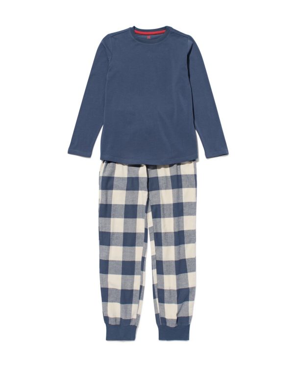 HEMA Kinderpyjama Flanel Jersey Ruiten Blauw (blauw)