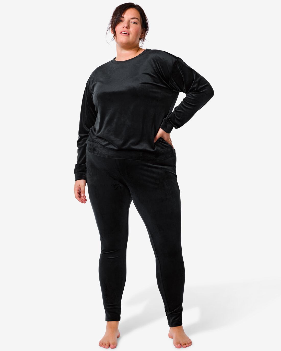 HEMA Dames Loungebroek Velours Zwart (zwart)