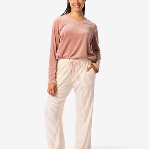 HEMA Loungebroek Fluweel Streep Creme (creme)