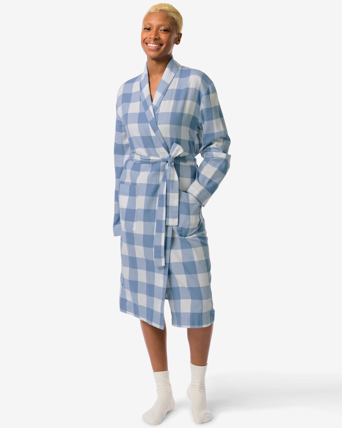 HEMA Damesbadjas Flanel Middenblauw (middenblauw)