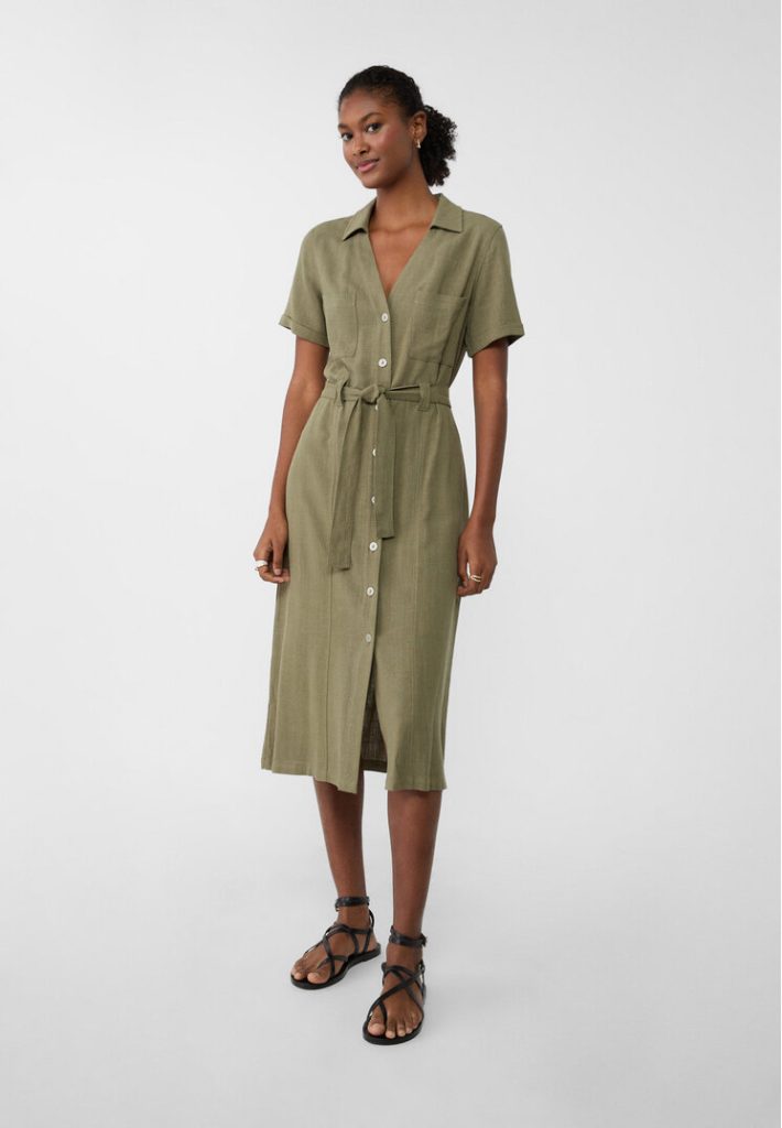 Stradivarius Halflange shirtdress jurk van linnenmix  Kaki XS