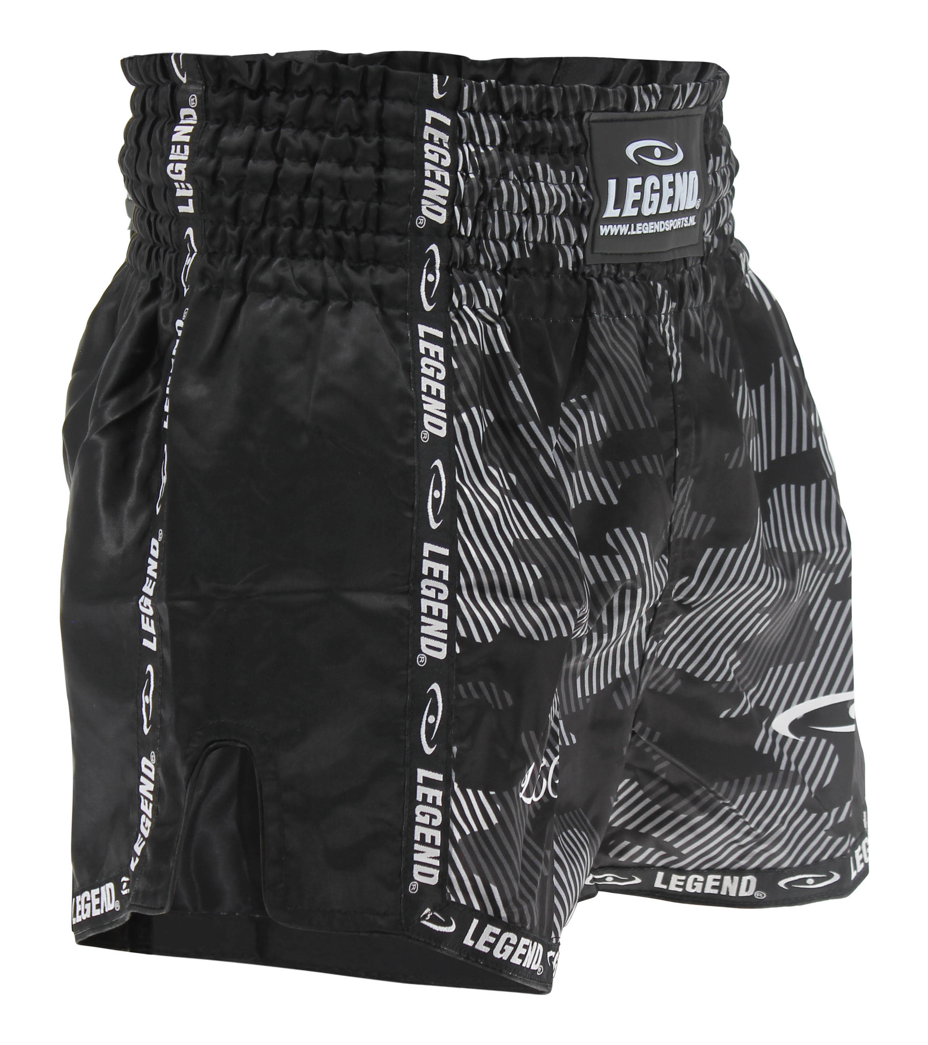 Legend Sports Kickboks broekje kind/volwassene camo black satijn